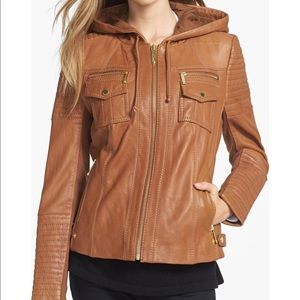 Michael Kors Hooded Leather Moto Jacket